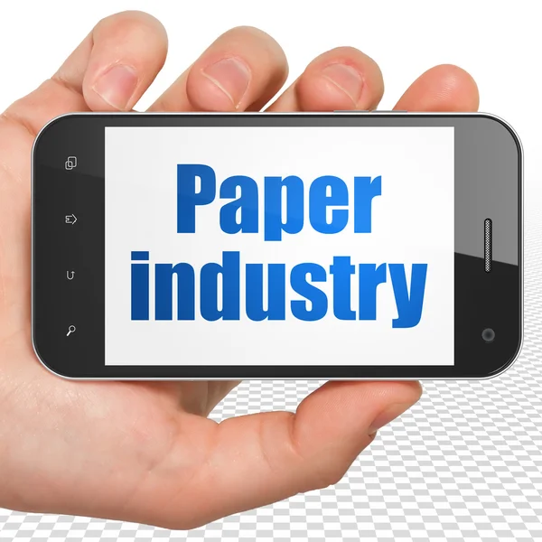 Concepto de industria: Smartphone de mano con industria del papel en pantalla —  Fotos de Stock