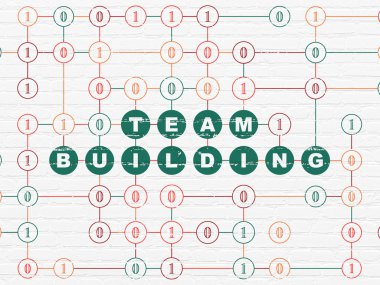 İş kavramı: duvar arka plan üzerinde ekip oluşturma
