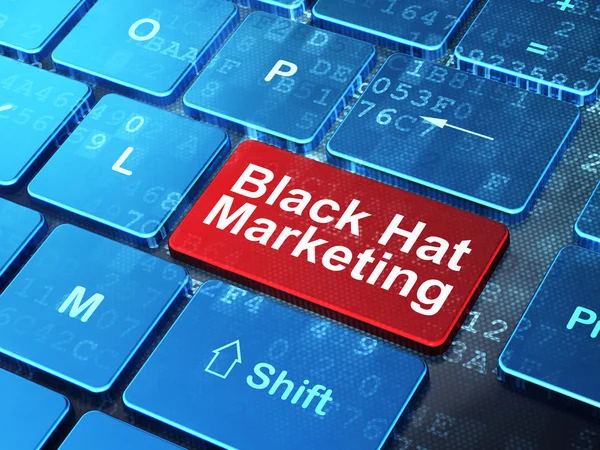 Концепция финансирования: маркетинг Black Hat на фоне клавиатуры компьютера — стоковое фото
