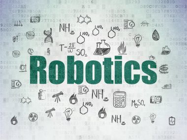 Bilim kavramı: Robotik dijital veri kağıt arka plan üzerinde
