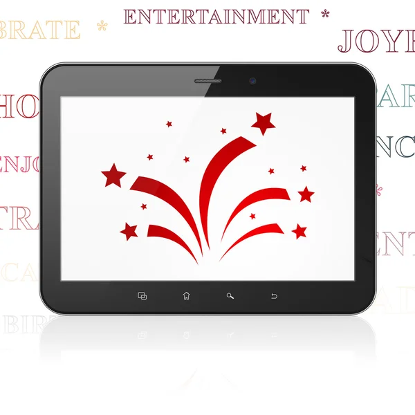 Entertainment, concept: tablet computer met vuurwerk op display — Stockfoto