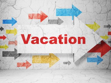 Tatil konsepti: grunge duvar arka plan üzerinde Tatil ile ok