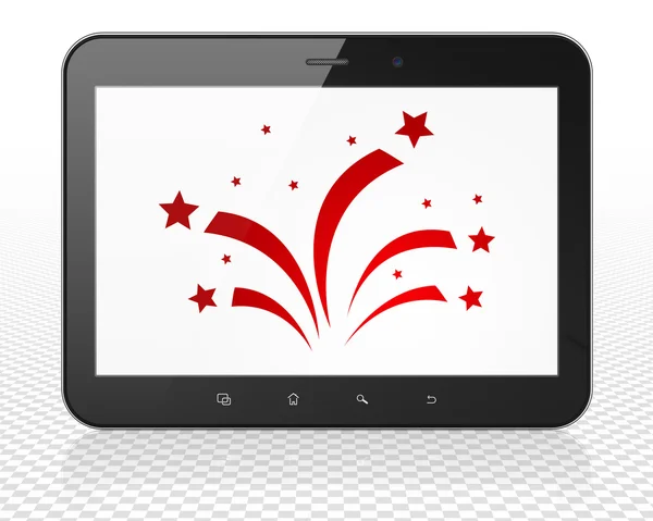 Holiday concept: Tablet Pc Computer with Fireworks on display — Stock Photo, Image