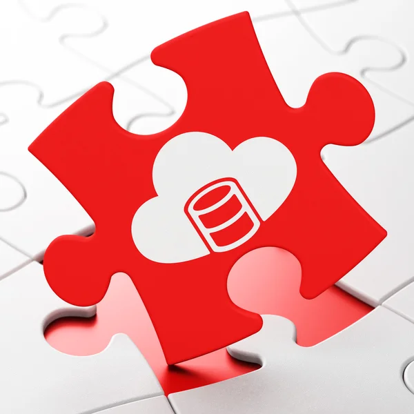 Concetto di Database: Database con Cloud su sfondo puzzle — Foto Stock