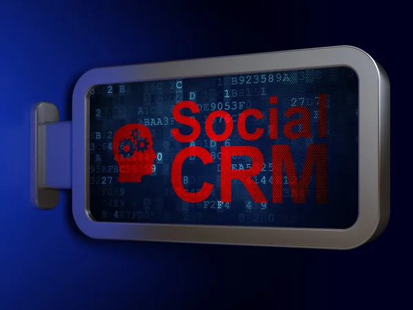 Marknadsföring koncept: social CRM och Head med Gears på Billboard bakgrund — Stockfoto
