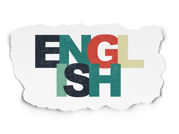Концепция обучения: Английский на фоне разорванной бумаги — стоковое фото