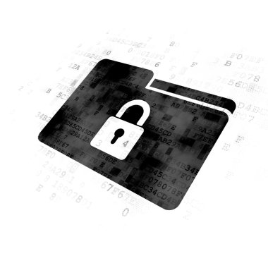 İş kavramı: klasör ile kilidi dijital arka plan üzerinde