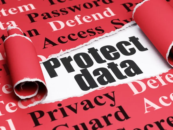 Concepto de seguridad: texto negro Proteger los datos bajo el pedazo de papel roto — Foto de Stock