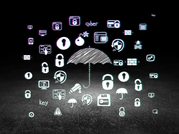 Concepto de privacidad: Paraguas en sala oscura grunge — Foto de Stock