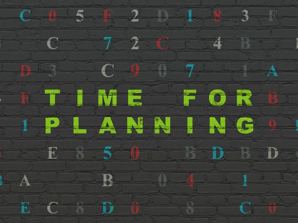 Concepto de línea de tiempo: Tiempo para planificar sobre fondo de pared — Foto de Stock