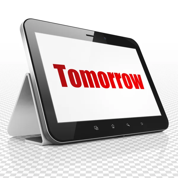 Concetto di timeline: computer tablet con domani in mostra — Foto Stock