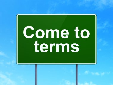 Hukuk kavramı: koşulları için yol işareti arka plan üzerinde gelmek