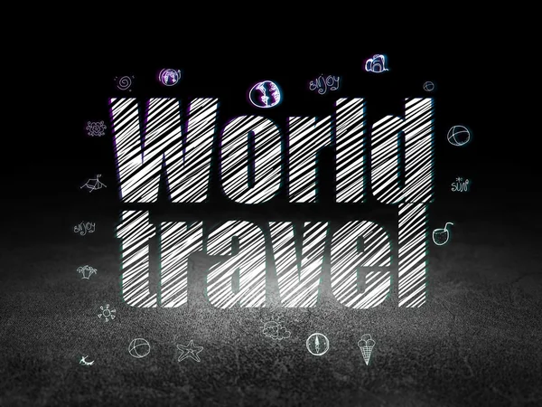 Pojęcie turystyki: World Travel w ciemnym pokoju grunge — Zdjęcie stockowe