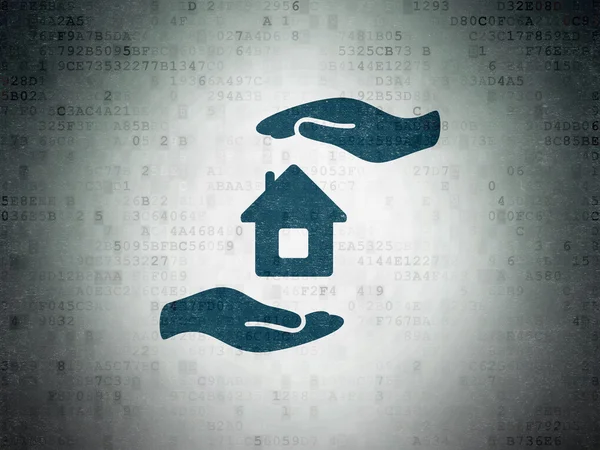 Versicherungskonzept: Haus und Palme auf digitalem Datenpapier — Stockfoto
