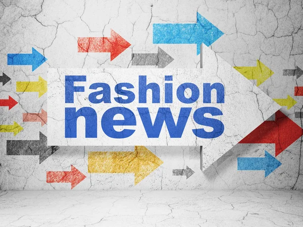 Nachrichtenkonzept: Pfeil mit Mode-News auf Grunge-Wand-Hintergrund — Stockfoto