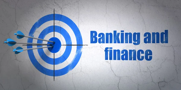 Para kavramı: hedef ve bankacılık ve Finans duvar arka plan üzerinde — Stok fotoğraf