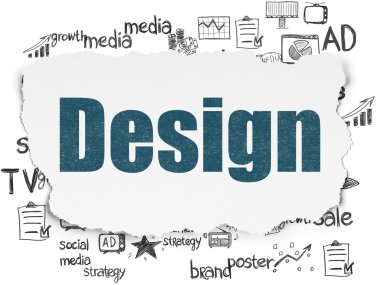 Reklam kavramı: Tasarım yırtılmış kağıt arka plan üzerinde