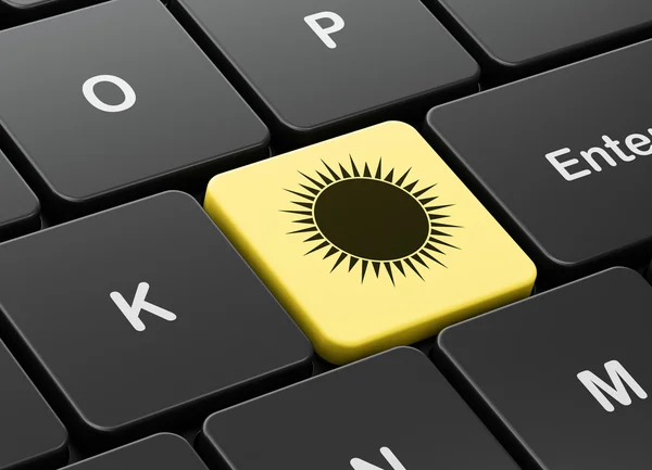 旅游概念： 计算机键盘背景上的太阳 — 图库照片