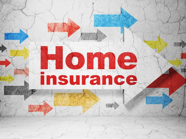 Versicherungskonzept: Pfeil mit Hausratversicherung auf Grunge-Wand-Hintergrund — Stockfoto