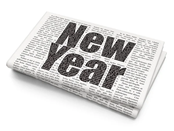 Zábava, koncept: nový rok na pozadí novin — Stock fotografie