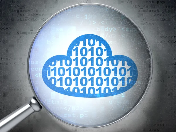 Conceito de computação em nuvem: Cloud With Code com vidro óptico em fundo digital — Fotografia de Stock