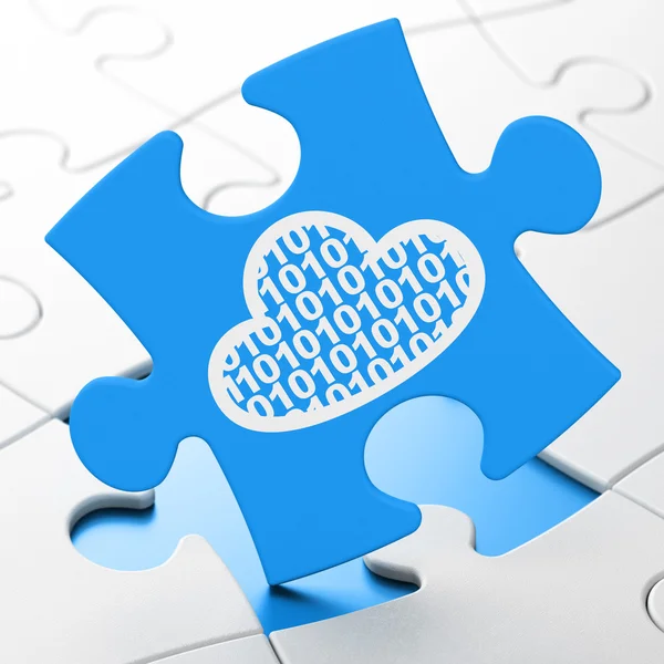 Cloud computing concept: Cloud With Code on puzzle background — 图库照片