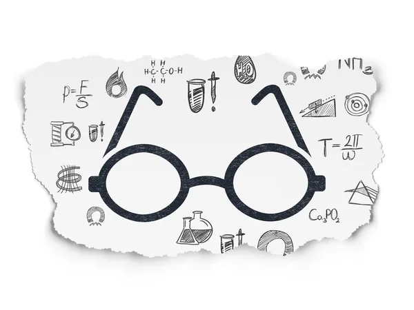 Vetenskap koncept: glasögon på sönderrivet papper bakgrund — Stockfoto
