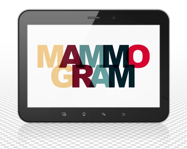 Концепция здоровья: планшетный компьютер с маммограммой на дисплее — стоковое фото