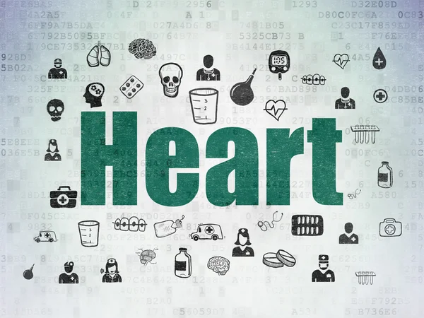 Концепція охорони здоров'я: серце на фоні паперу цифрових даних — стокове фото