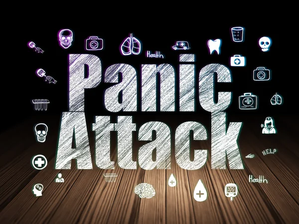 Medicine concept: Panic Attack in grunge dark room — Stok fotoğraf