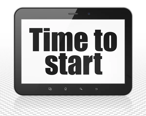 Tijd concept: Tablet PC-computer met tijd om te starten op display — Stockfoto