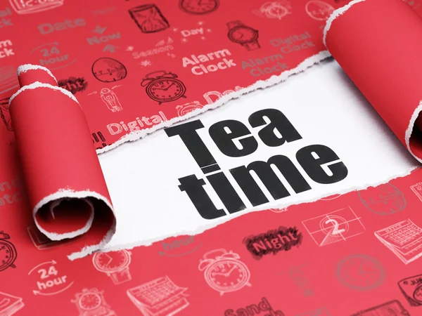 Tijd concept: zwarte tekst Tea Time onder het stuk gescheurd papier — Stockfoto