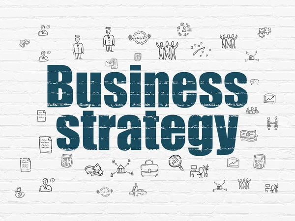 Finanzierungskonzept: Geschäftsstrategie auf Wandhintergrund — Stockfoto