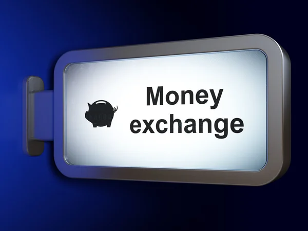 Valuta koncept: Money Exchange och Money box på Billboard bakgrund — Stockfoto