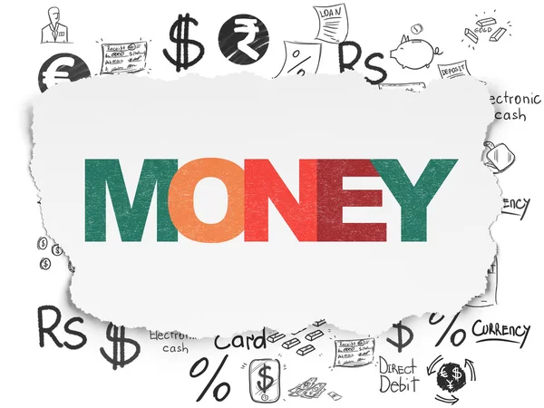 Koncepcji bankowości: pieniądze na tle rozdarty papier — Zdjęcie stockowe