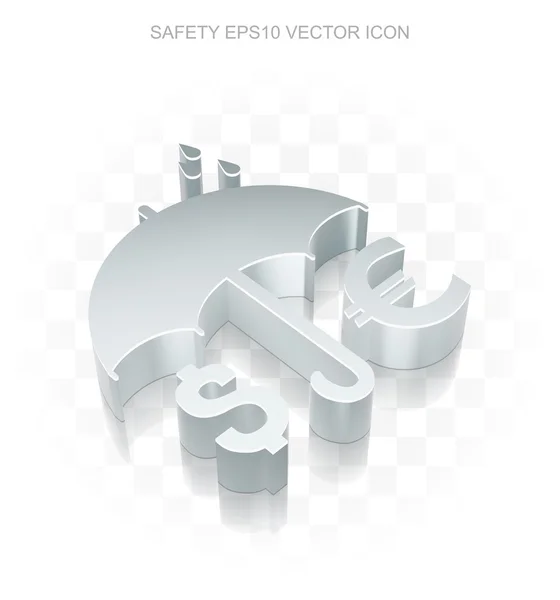 Ikona zámku: ploché kovové 3D peníze a deštník, Průhledný stín, vektor EPS 10. — Stockový vektor