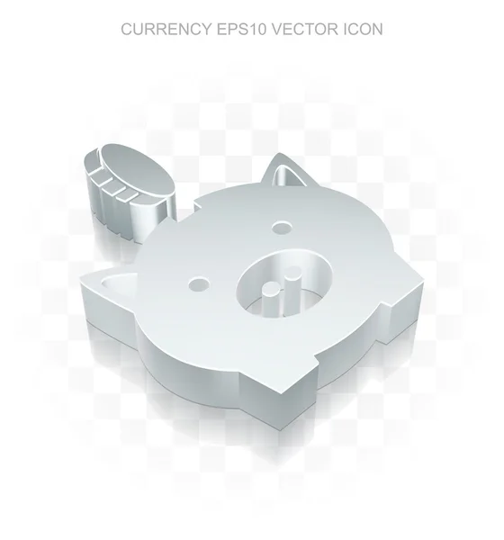 Icône bancaire : Tirelire 3D métallique plate avec pièce, ombre transparente, vecteur EPS 10 . — Image vectorielle