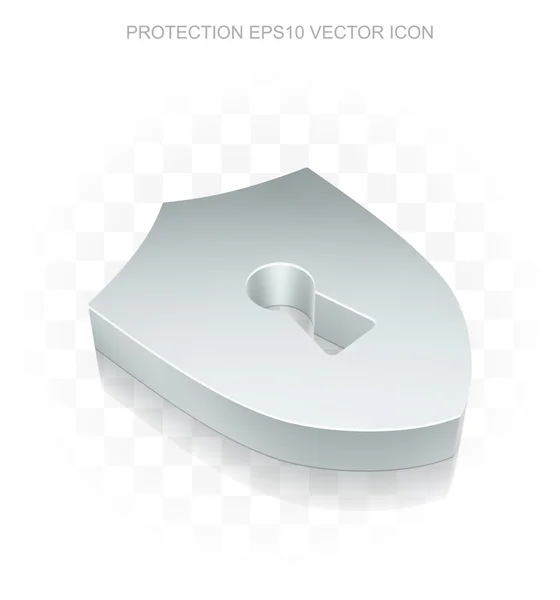 Privacy icon: plat metallic 3D Shield met sleutelgat, transparante schaduw, EPS 10 vector. — Stockvector