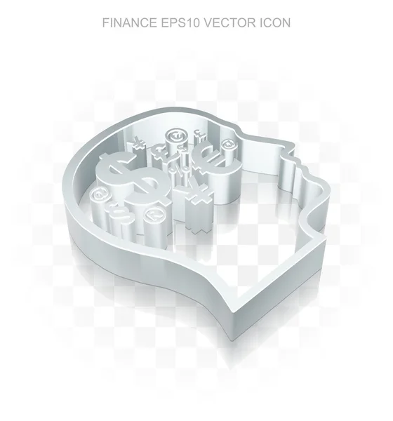 Ícone financeiro: Cabeça 3d metálica plana com símbolo financeiro, sombra transparente, vetor EPS 10 . —  Vetores de Stock