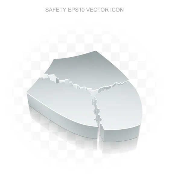 Icono de protección: Plano metálico 3d escudo roto, sombra transparente, vector EPS 10 . — Vector de stock