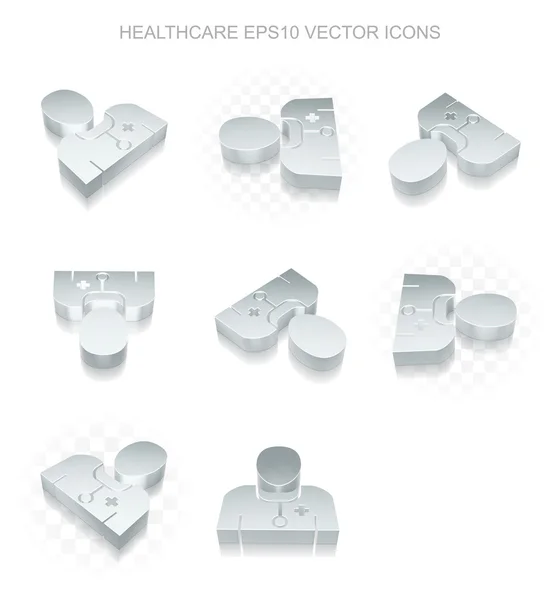 Medikamentensymbole Set: verschiedene Ansichten des metallischen Arztes, transparenter Schatten, Folge 10 Vektor. — Stockvektor