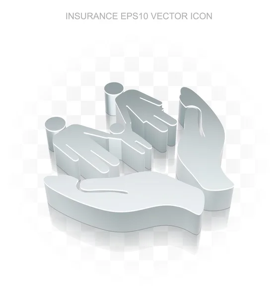 Versicherungs-Ikone: flache metallische 3D-Familie und Handfläche, transparenter Schatten, Folge 10 Vektor. — Stockvektor