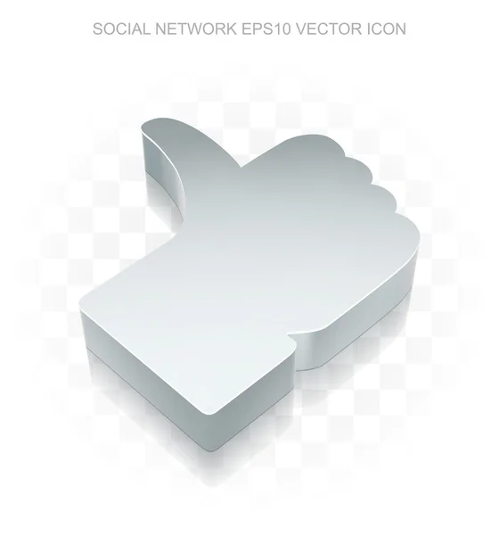 Ikona mediów społecznościowych: płaski metaliczny 3D kciuk w górę, przezroczysty cień EPS 10 wektor. — Wektor stockowy