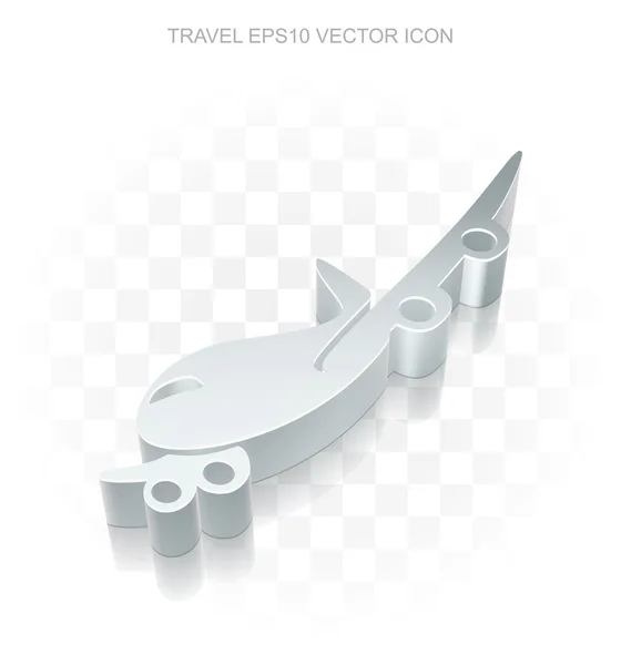 Reise-Ikone: flaches metallisches 3D-Flugzeug, transparenter Schatten eps 10 Vektor. — Stockvektor