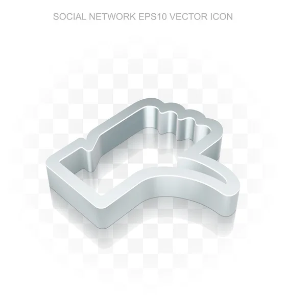 Icono de medios sociales: Plano metálico 3d Pulgar hacia abajo, sombra transparente, vector EPS 10 . — Archivo Imágenes Vectoriales