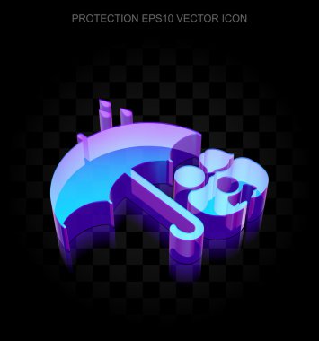 Güvenlik simgesi: 3d neon parlayan Aile Ve Şemsiye camdan yapılmış, Eps 10 vektör.