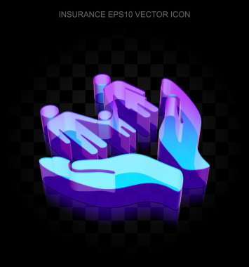 Sigorta simgesi: 3d neon parlayan Aile Ve Palmiye camdan yapılmış, Eps 10 vektör.