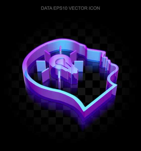 Icono de datos: Cabeza de neón brillante 3d con bombilla de vidrio, vector EPS 10 . — Vector de stock