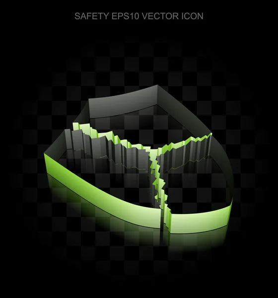 安全アイコン:紙製の緑の3D壊れたシールド、透明な影、Eps 10ベクトル. — ストックベクタ