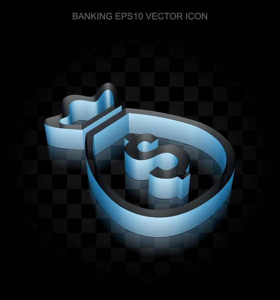 Icono de dinero: Bolsa de dinero azul 3d hecha de papel, sombra transparente, vector EPS 10 . — Vector de stock
